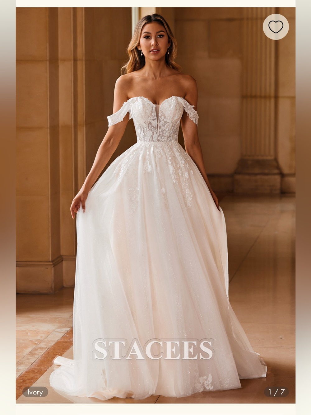NWT A-line Tulle Sweep Train Wedding Dress w/ Appliques Lace Beading Glitter